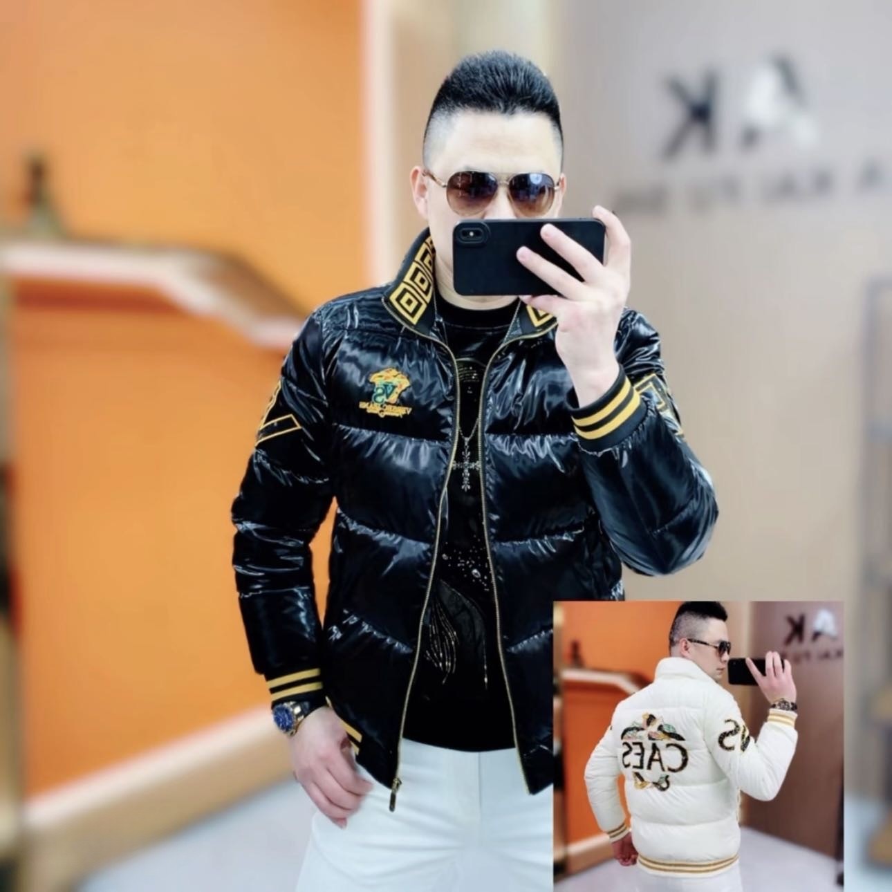 欧货冬季新款男士立领刺绣棉衣时尚修身弹力百搭型男上衣男外套男