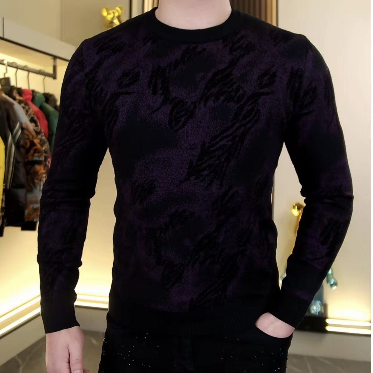 欧货冬季新款男士圆领针织提花毛衣时尚修身弹力百搭型男打底衫,男装,针织衫/毛衣,淘宝优惠券,粉丝福利购,淘宝优惠卷