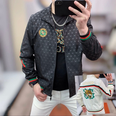 欧货春季新款男士翻领刺绣夹克时尚青年修身百搭休闲外套上衣潮男