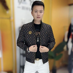 欧货春季新款男士立领梭织印花拉链夹克时尚百搭休闲潮流修身外套