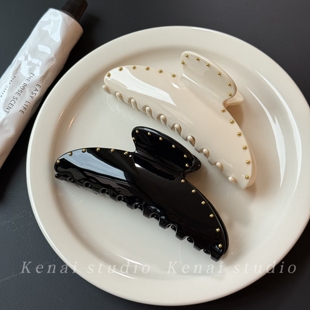 韩国进口白金轻奢小香风抓夹法式 高级感黑金大号发量多醋酸鲨鱼夹