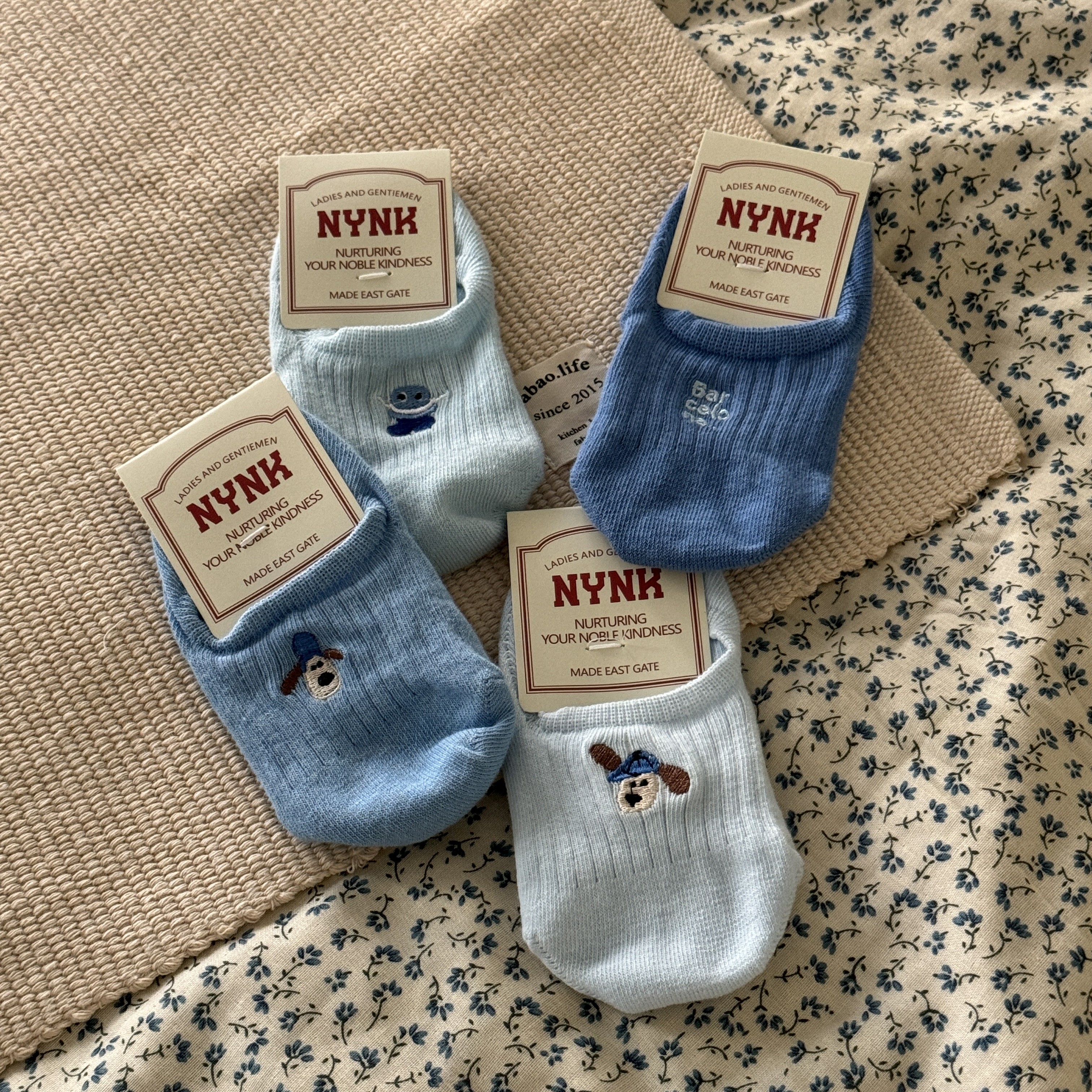 baby蓝色韩国进口可爱小狗船袜