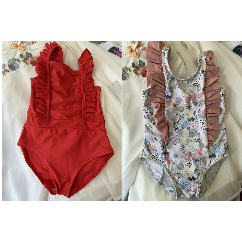 出口英国m外贸女童装飞袖连体吊带三角泳衣泳装