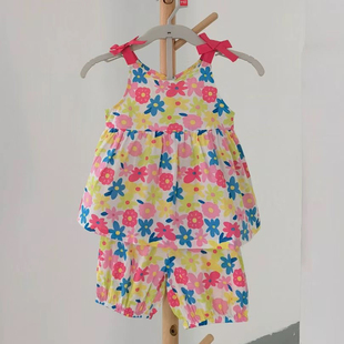 出口 韩单Agabang阿卡邦女童装夏季吊带无袖短裤全棉可爱清凉套装