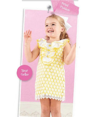 外贸mud pie女童黄色镂空花连衣裙