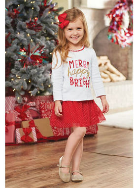 外贸女童装mud pie圣诞红色半身裙纱裙