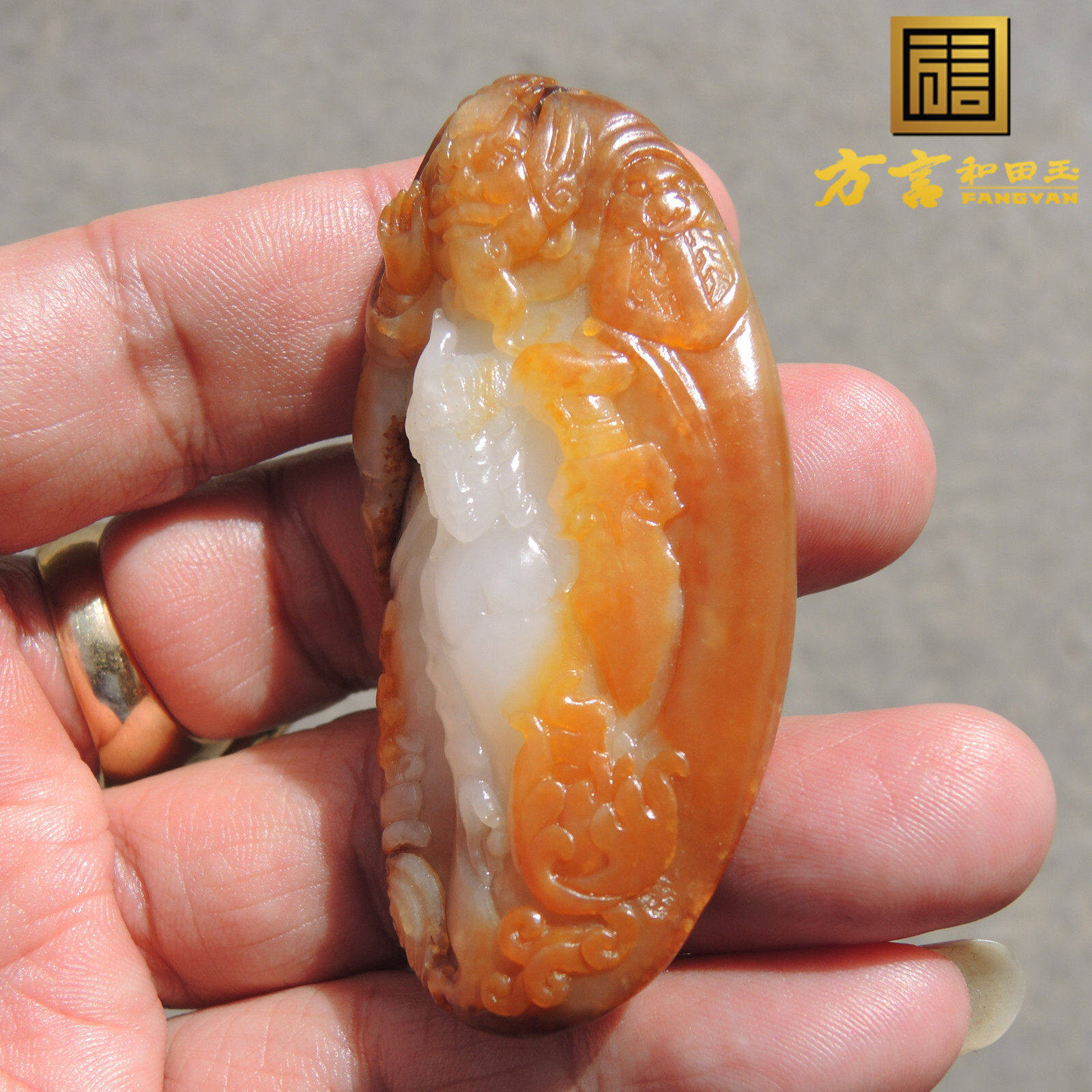 方言珍品巨漏挂件双款双证红金皮高白羊脂玉金包银籽料钟馗吊坠R