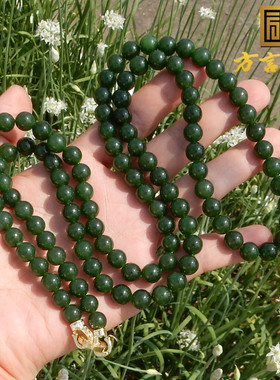 和田玉俄料无结构碧玉菠菜绿手串