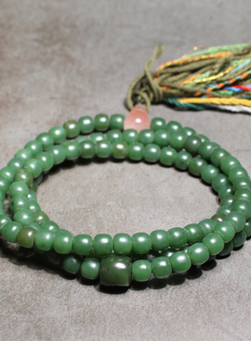 新疆策勒戈壁碧玉7mm老型珠项链