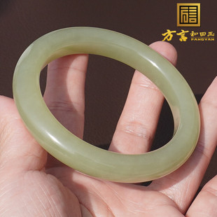 亏麻方言和田玉新疆若羌高脂细润青黄口料60mm胖圆条时尚女手镯A6