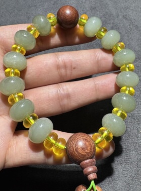 惊呆方言和田玉精品老坑青海料晴水精美搭配16mm算盘桶珠手串S6