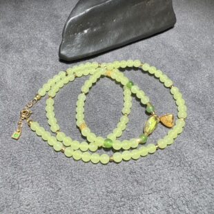 美哭了方言新疆和田玉老坑且末黄口柠檬黄水晶S925银饰4mm项链S6