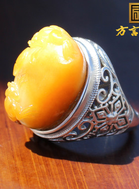 银镶玉独籽原石呱呱来财戒