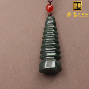嗨翻天方言精品和田玉放漏佩戴级细腻青玉精雕文昌塔吊坠挂件O7