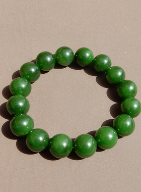 俄料老坑碧玉菠菜绿圆珠12mm手串