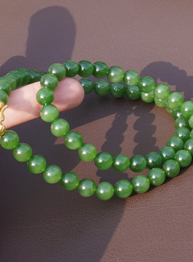 方言和田玉俄料冰猫阳绿碧玉项链