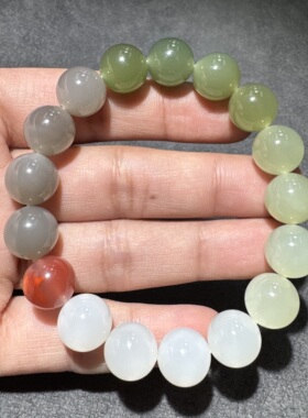 方言和田玉老坑青海料高冰起荧光白玉晴水湖水绿紫罗兰12mm手串S6