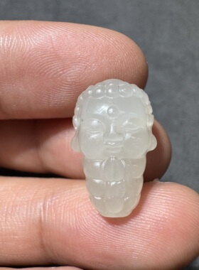 美哭方言和田玉老坑青海料高冰起荧光带猫眼白玉宝宝佛12mm三通S