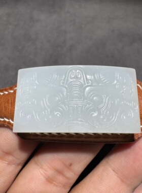 方言和田玉老熟新疆且末料高品高白羊脂玉大师工艺兽面守护手牌S