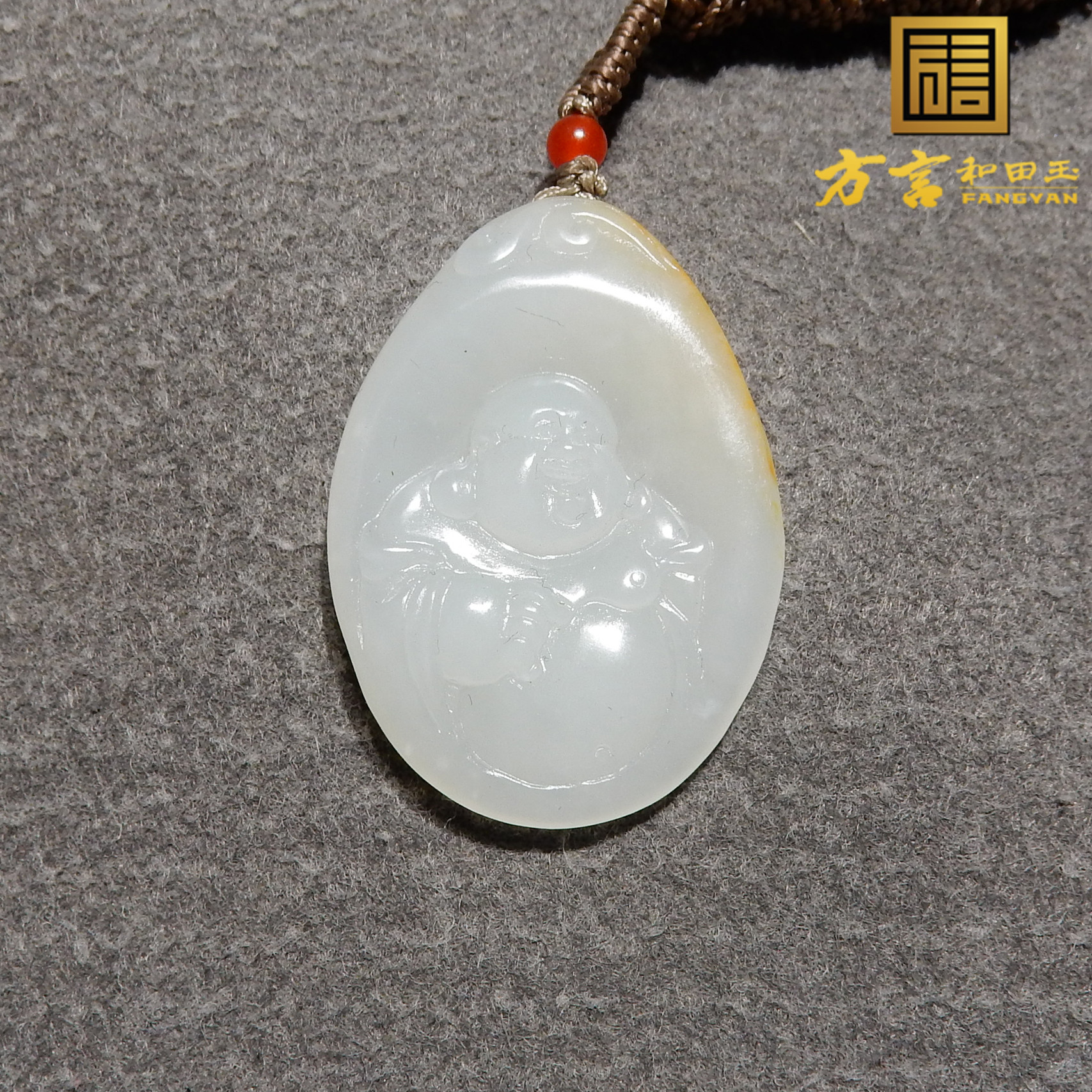 震惊了方言品牌和田玉新疆细腻洒金皮白玉籽料弥勒佛吊坠挂件h2