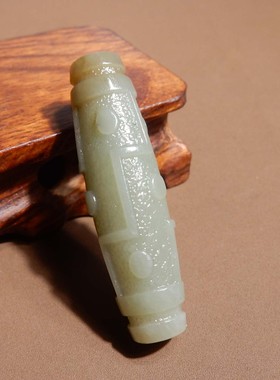 方言和田玉精品老坑新疆且末老料糖白分明巧色天珠吊坠挂件s11