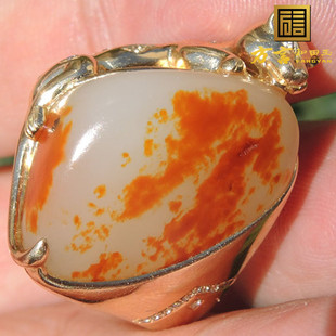 方言镇店之宝无结构珍稀俏色名品画面玉飞鹤羊脂玉18K金镶玉戒指F