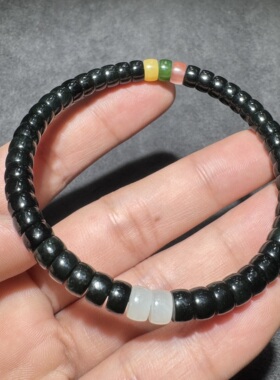 放漏方言新疆和田玉黑青油润细腻精美搭配多宝极限弧直切手串S6