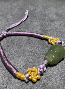 放漏方言和田玉精品老坑青海料冰底细腻湖水绿貔貅手工编绳手串S6