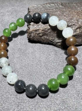 亮眼方言和田玉且末糖俄罗斯碧玉青花白玉青海烟紫多宝8mm手串S6