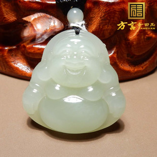嗨翻天方言品牌和田玉精品佩戴青海料晴水冰透精雕佛公吊坠挂件s7