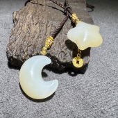 美哭方言新疆和田玉老坑且末高脂高糯糖白玉月亮星星银佩饰吊坠S6
