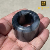 方言和田玉收藏级新疆细腻黑白分明青花籽料内径22MM豪华大扳指S9