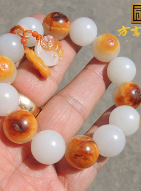红皮羊脂玉丹顶红籽料圆珠手链