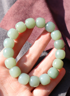 且末料粉青瓷蓝色12mm老型珠手串