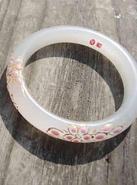 羊脂荔枝白玉景泰蓝工艺特色手镯