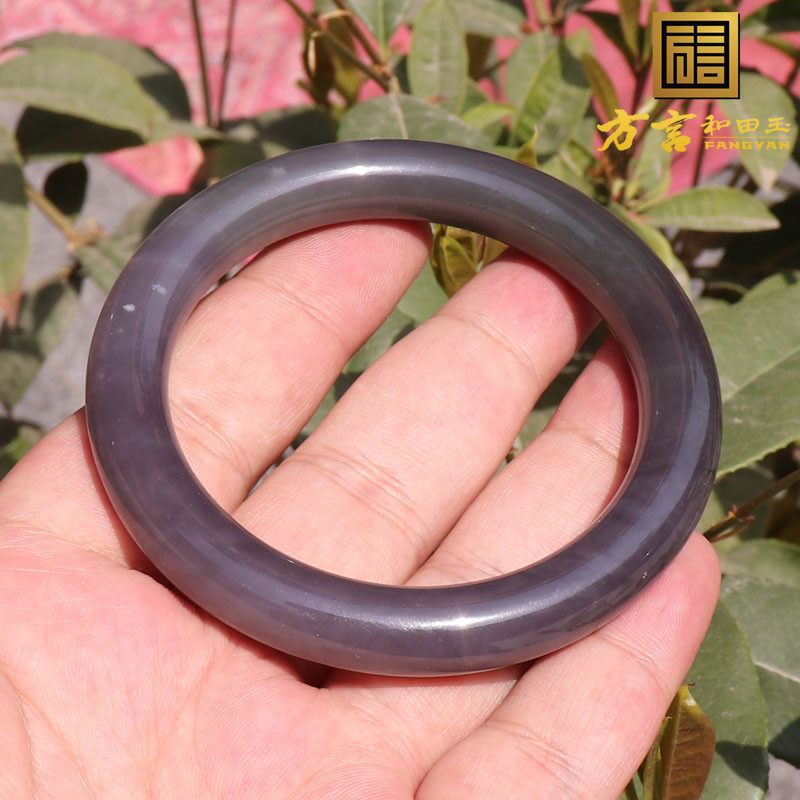 方言佩戴和田玉特色青海料烟青紫罗兰内径60mm精美女士圆条手镯n