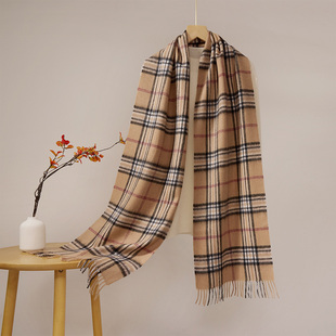 羊绒围巾女100纯山羊绒英伦格子男士冬季鄂尔多斯市围脖保暖大牌