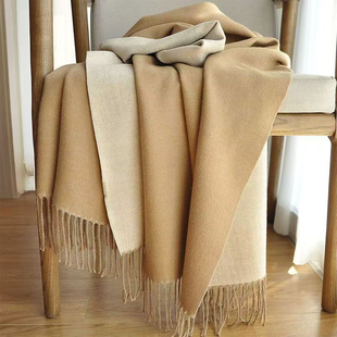 双面色羊绒围巾女高级感保暖男高端加厚纯色温柔风流苏披肩围脖