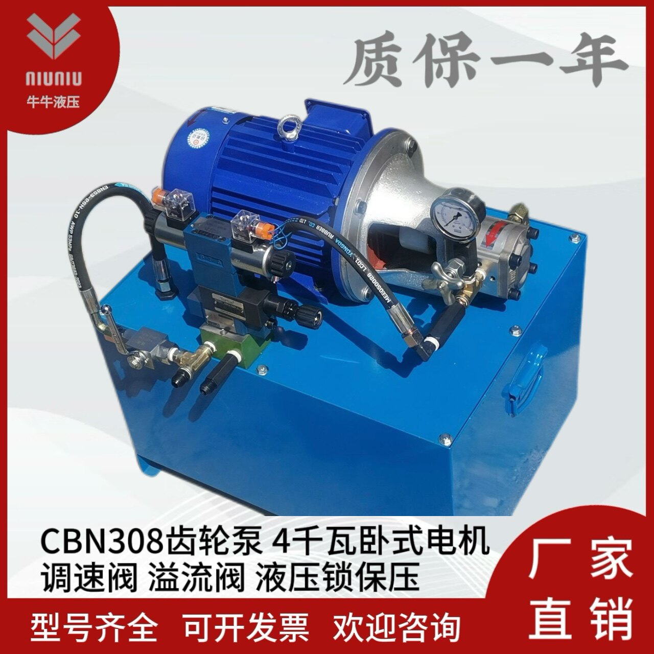 液压站CBN308齿轮泵配4千瓦卧式电机使用压力0-20MPa铜质电机油箱