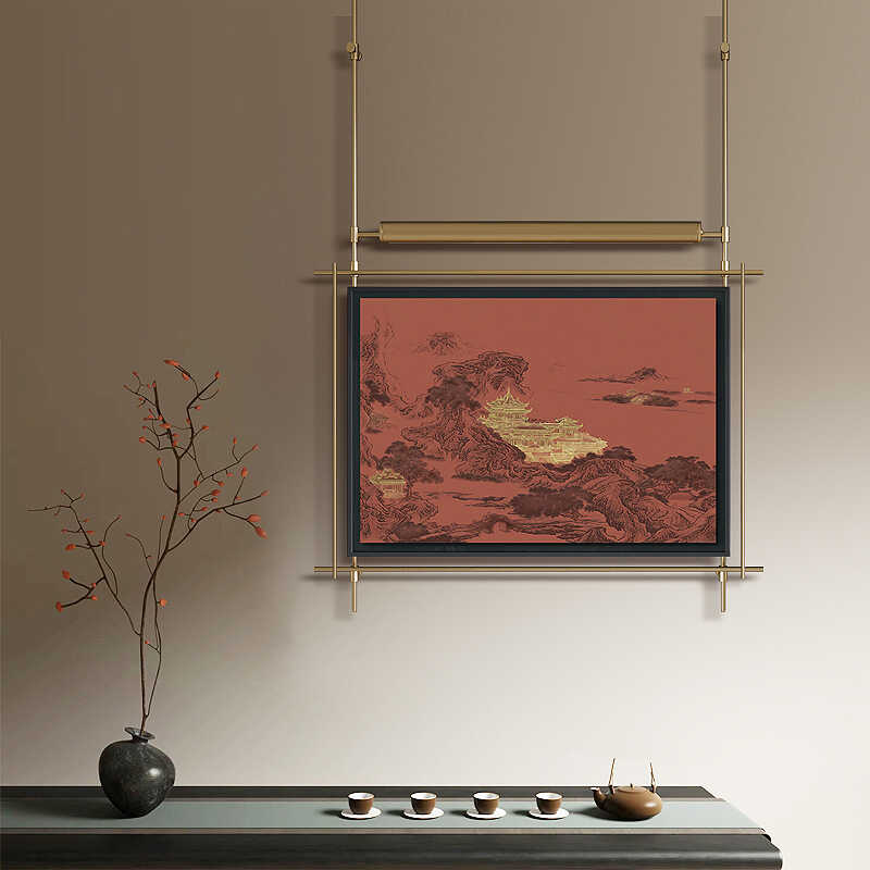 新中式挂画壁饰立体铁艺风景建筑卧室玄关床头背景墙画带灯装饰画图片