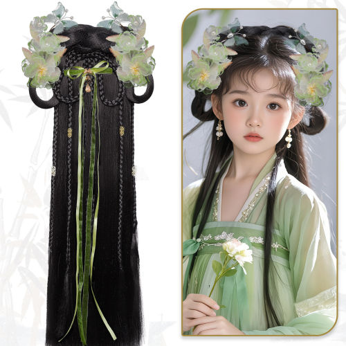 女童古风汉服一体发箍发髻假发