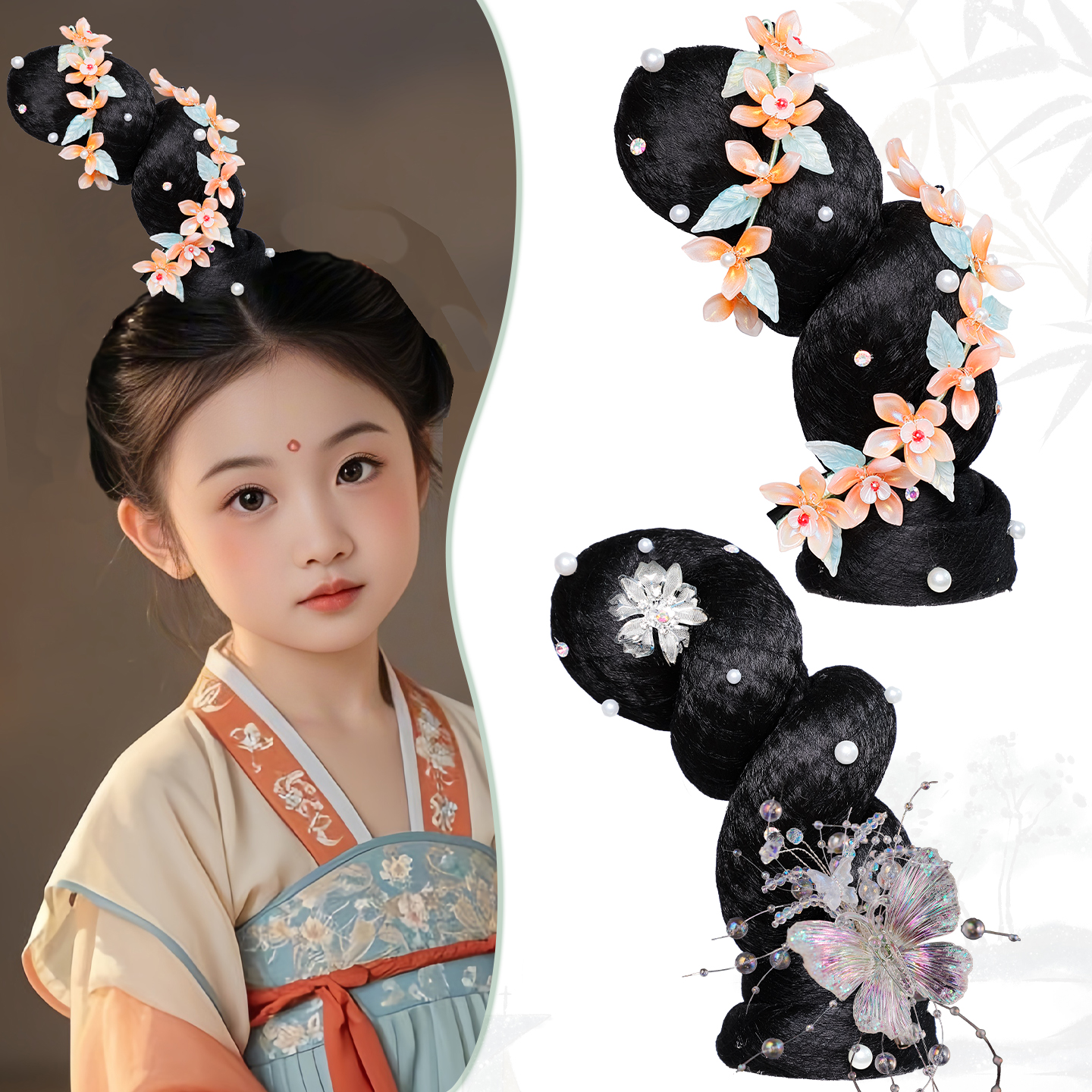 儿童假发包舞台演出唐风发饰组合