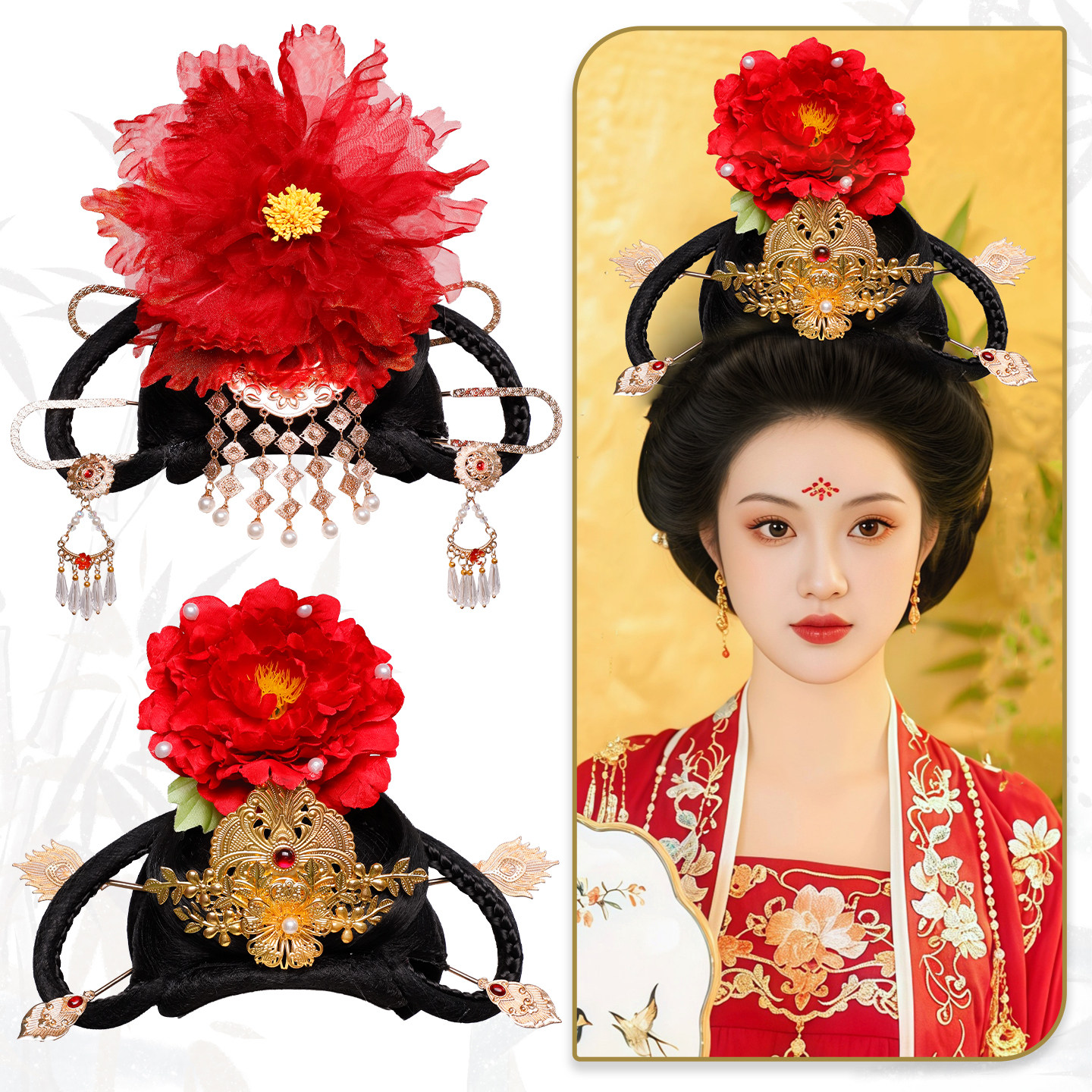 唐风假发头饰演出舞蹈发髻