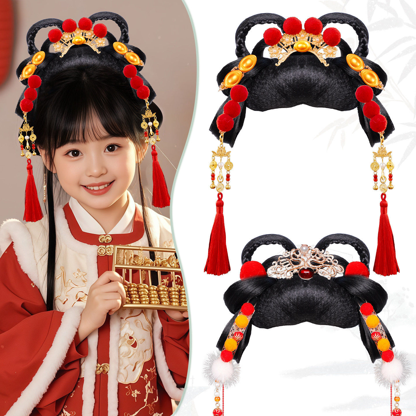 百搭日常毛茸发夹流苏古风可爱儿童发髻假发饰品组合配饰汉服头饰,美发护发/假发,演出假发,淘宝优惠券,粉丝福利购,淘宝优惠卷