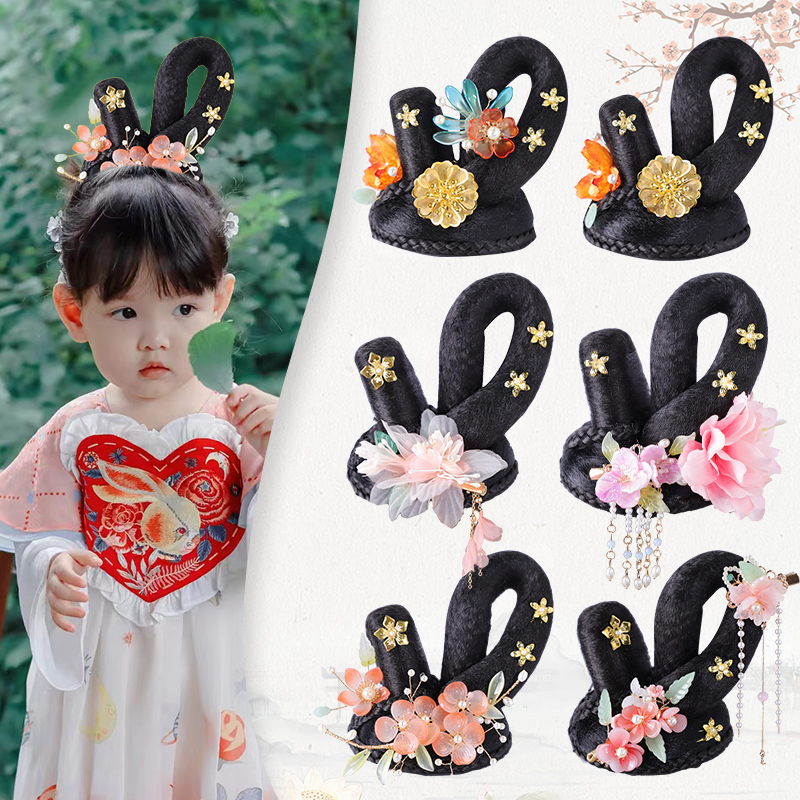 儿童发髻汉服假发包头饰古风演出