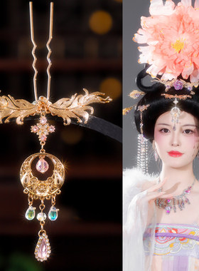 金色雕花彩锆长流苏仙气额饰