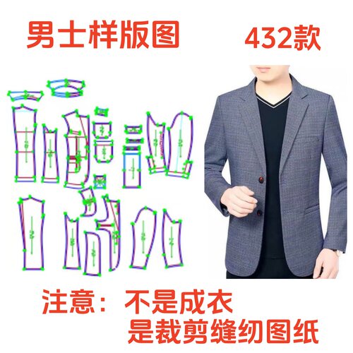 纸样男士样板休闲修身版西装DIY