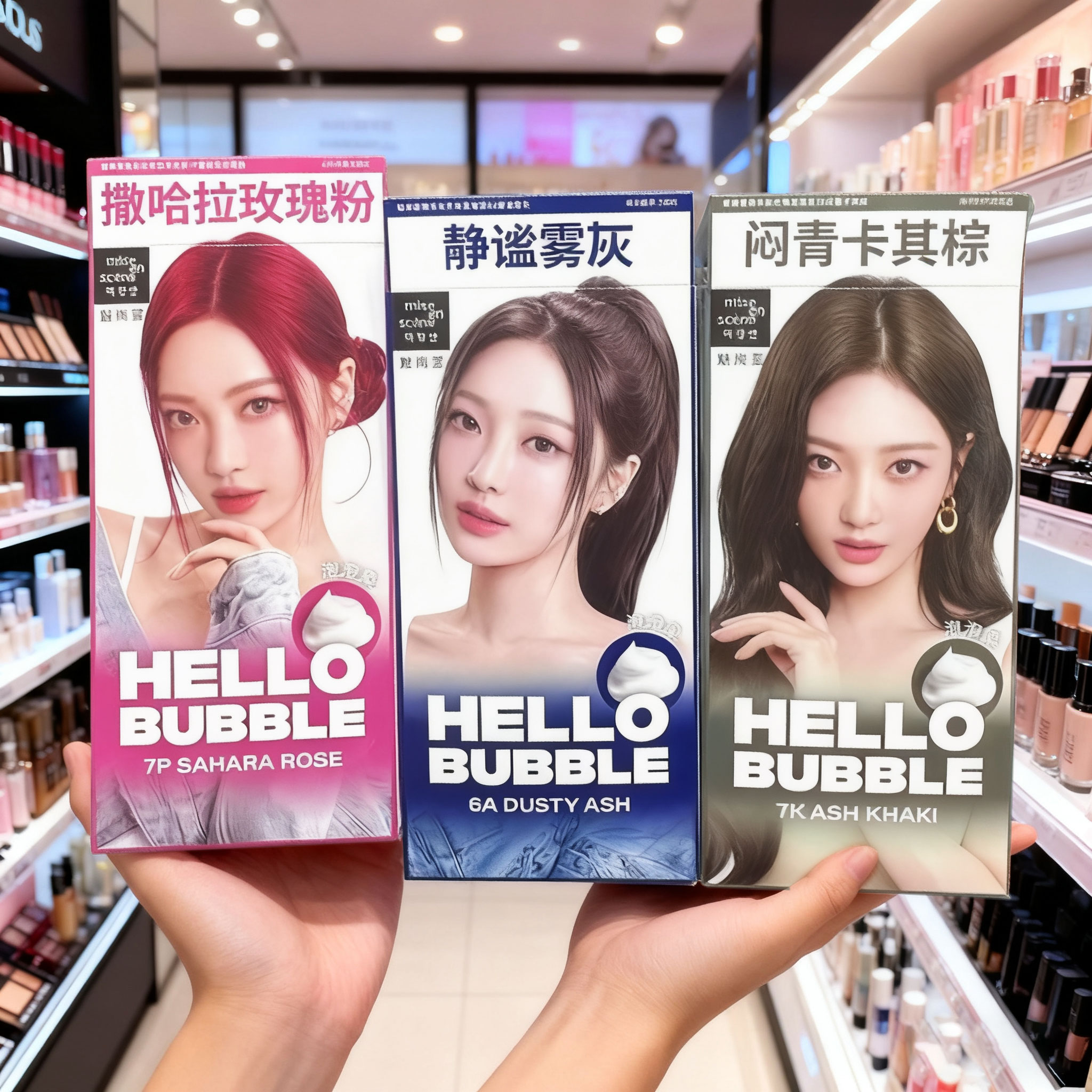 韩国正品泡沫染发剂魅尚萱泡泡染7K植物精华黑色奶茶色染发膏7p