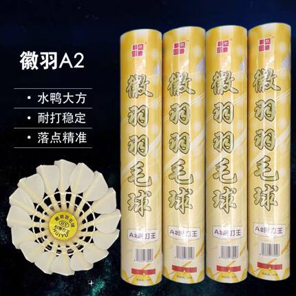 12只装徽羽A2耐打王羽毛球水鸭驼背耐打稳定手感室内室外比赛训练