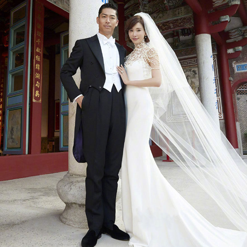 明星同款新娘结婚头纱旅拍头纱双层遮面婚礼婚纱头纱长拖尾纱白色